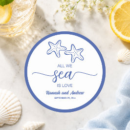 All we Sea is Love シックなヒトデ カップル ウェディング ラウンドペーパーコースター
