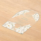 All White Floral Bridal Shower アクリル招待状 (レイダウン)