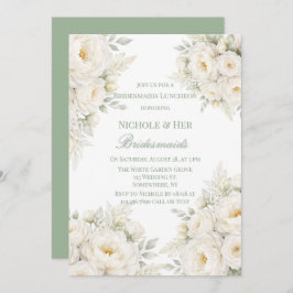 All White Floral Bridesmaids Luncheon 招待状