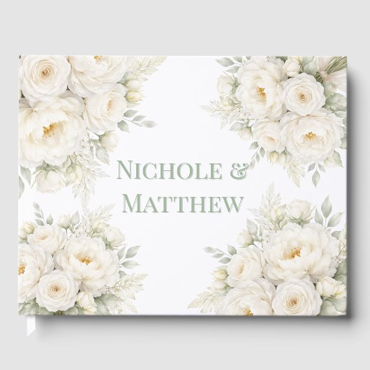 All White Floral Wedding ゲストブック (正面)