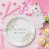 All White Floral Wedding ペーパープレート (パーティー)