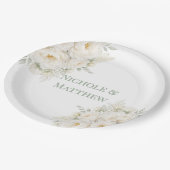 All White Floral Wedding ペーパープレート (アングル)