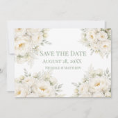 All White Floral Wedding Save the Date セーブザデート (正面)