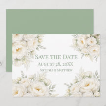 All White Floral Wedding Save the Date