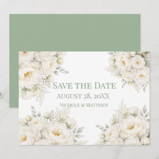 All White Floral Wedding Save the Date セーブザデート