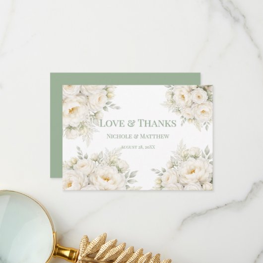All White Floral Wedding Thank You Cards サンキューカード (正面/裏面インサイチュ)