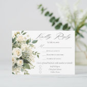 All White Hydrangeas Roses Elegant Floral Wedding 出欠カード (スタンド正面)