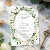 All White Hydrangeas Roses Floral Frame Wedding 招待状