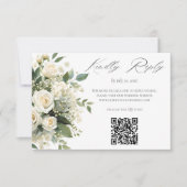 All White Hydrangeas Roses Wedding Website QR Code 出欠カード (正面)