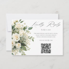 All White Hydrangeas Roses Wedding Website QR Code 出欠カード