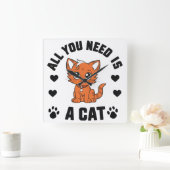 All You Need Is A Cat T-Shirt Cute Cat Lover Shirt スクエア壁時計 (ホーム)