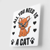All You Need Is A Cat T-Shirt Cute Cat Lover Shirt スクエア壁時計 (傾斜)