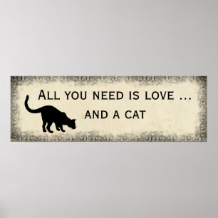 All You Need is Love and a Cat Vintage Style ポスター