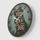 All You Need Is Love and a Dog Rustic ラージ壁時計 (傾斜)