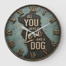 All You Need Is Love and a Dog Rustic ラージ壁時計