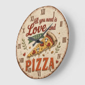 All You Need Is Love and Pizza ラージ壁時計 (傾斜)