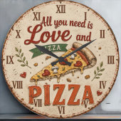 All You Need Is Love and Pizza ラージ壁時計