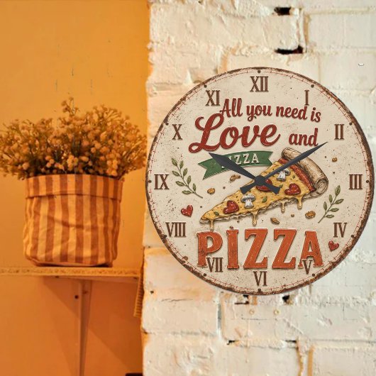 All You Need Is Love and Pizza ラージ壁時計