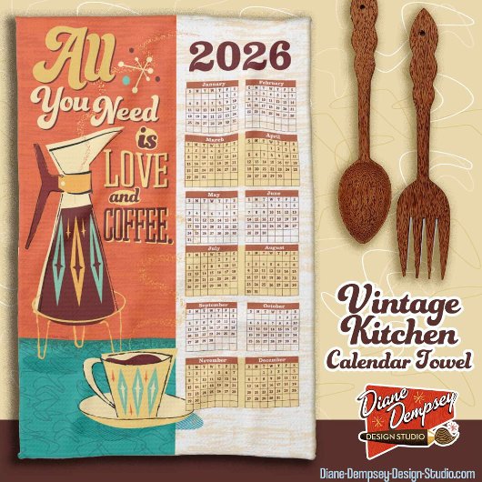 All You Need Is Love + Coffee Calendar Towel 2026 キッチンタオル