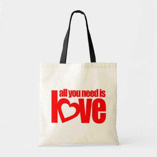 "all you need is love" red graphic tote bag トートバッグ (正面)