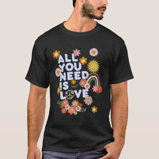All You Need Is Love Retro 60s 70s Peace Love Flow Tシャツ (正面)