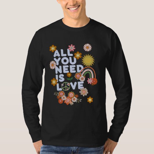 All You Need Is Love Retro 60s 70s Peace Love Flow Tシャツ (正面)