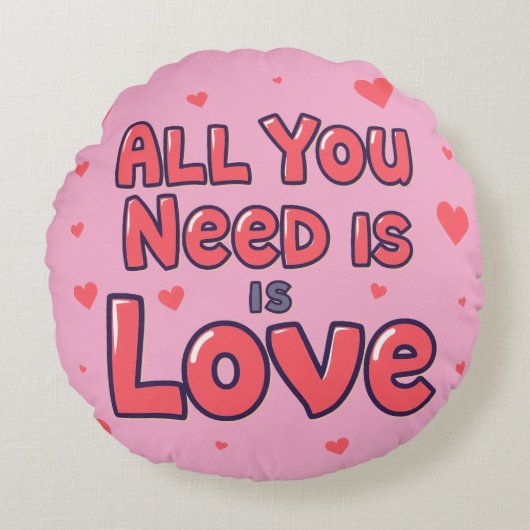 “All You Need Is Love” Round Pink Cushion ラウンドクッション (正面)