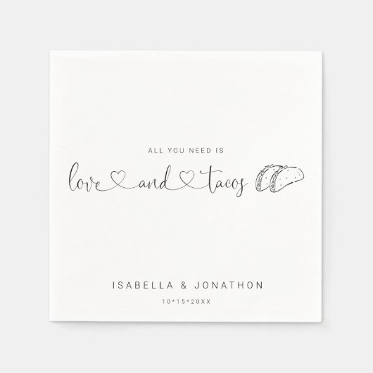 『All You Need Is Love & Tacos』結婚のナプキン スタンダードカクテルナプキン (正面)