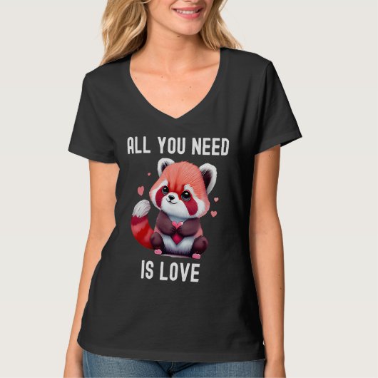 All you need is love with heart red panda Valentin Tシャツ (正面)