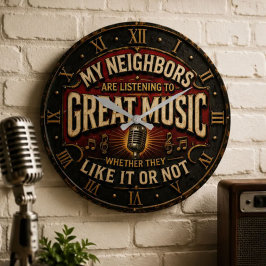All You Need Is Music Vintage Microphone ラージ壁時計