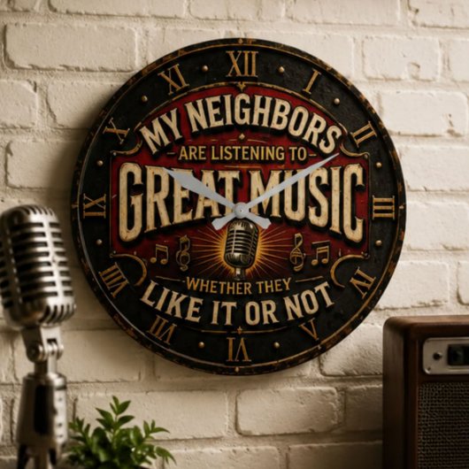 All You Need Is Music Vintage Microphone ラージ壁時計