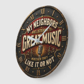 All You Need Is Music Vintage Microphone ラージ壁時計 (傾斜)