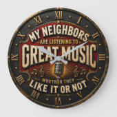 All You Need Is Music Vintage Microphone ラージ壁時計 (正面)
