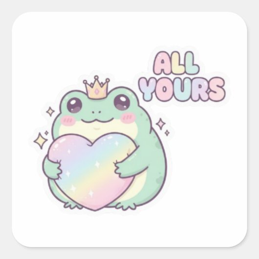 All Yours Frog Sticker Cute Frog Hugging Heart Kaw スクエアシール (正面)