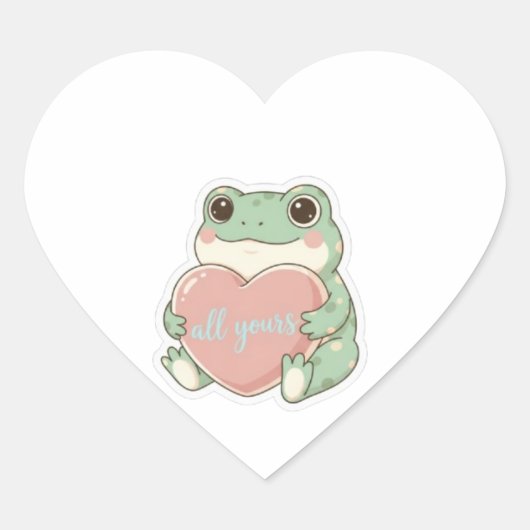 All Yours Frog Sticker Cute Frog Hugging Heart Kaw ハートシール (正面)