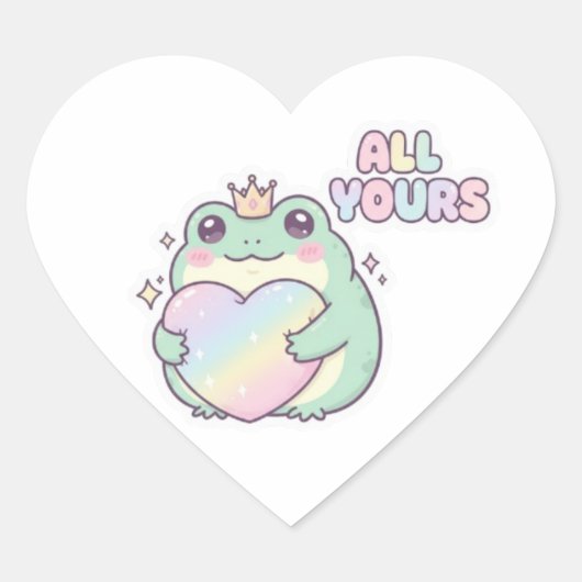 All Yours Frog Sticker Cute Frog Hugging Heart Kaw ハートシール (正面)