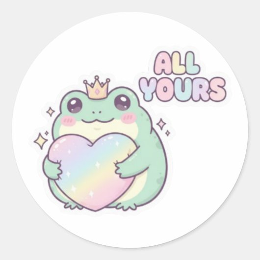 All Yours Frog Sticker Cute Frog Hugging Heart Kaw ラウンドシール (正面)