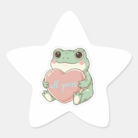 All Yours Frog Sticker Cute Frog Hugging Heart Kaw 星シール (正面)