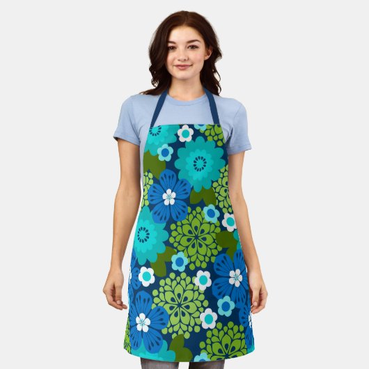 Allana Garden Hawaiian Graphical Floral - Cool エプロン (着用した状態)