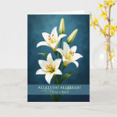 Alleluia Religious Easter Lilies Blue Background カード (黄色い花)