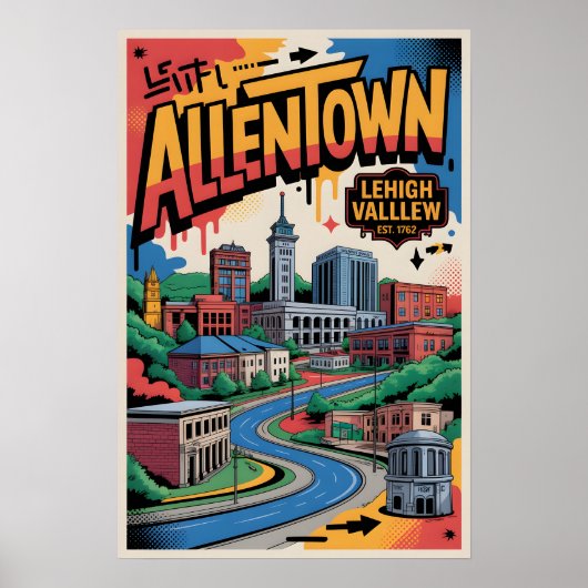 Allentown PA Graffiti Travel Poster ポスター (正面)