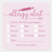 Allergy Alert Allergen Pink Rolling Pin Minimalist スクエアシール (正面)