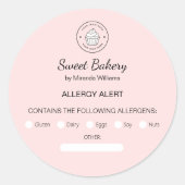 Allergy Alert Bakery Custom Logo Pink ラウンドシール (正面)