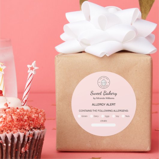 Allergy Alert Bakery Custom Logo Pink ラウンドシール (パーティー)