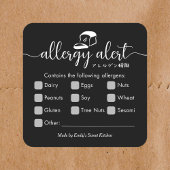 Allergy Alert Minimalist Black Bakery Bread スクエアシール
