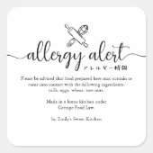 Allergy Alert Warning Rolling Pin Whisk Minimalist スクエアシール (正面)