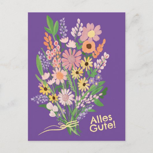 Alles Gute Wildblumen süß Gouache Glückwunsch ポストカード (正面)