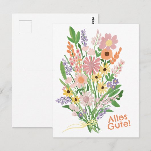 Alles Gute Wildblumen süß Gouache Glückwunsch ポストカード (正面/裏面)