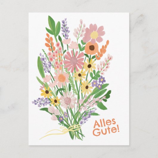 Alles Gute Wildblumen süß Gouache Glückwunsch ポストカード (正面)