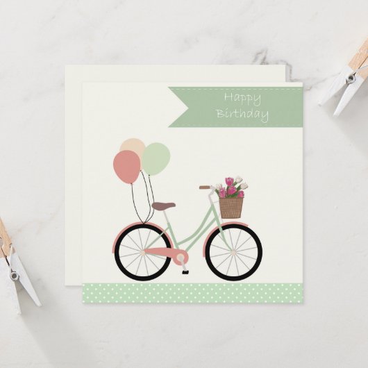 Alles Gute zum Geburtstag Fahrrad カード (正面/裏面インサイチュ)